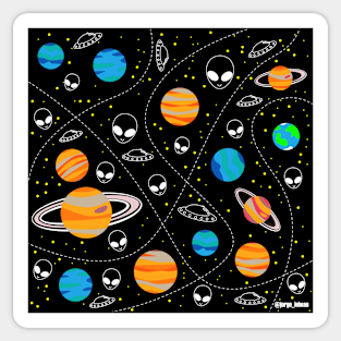 the space, the aliens and the earth Sticker